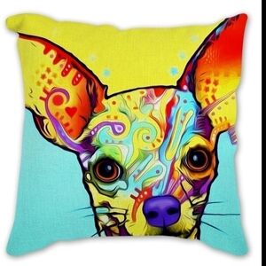Chihuahua Dog 18"X18" Decorative Throw Pillow Cover Case Blue Yellow Watercolor